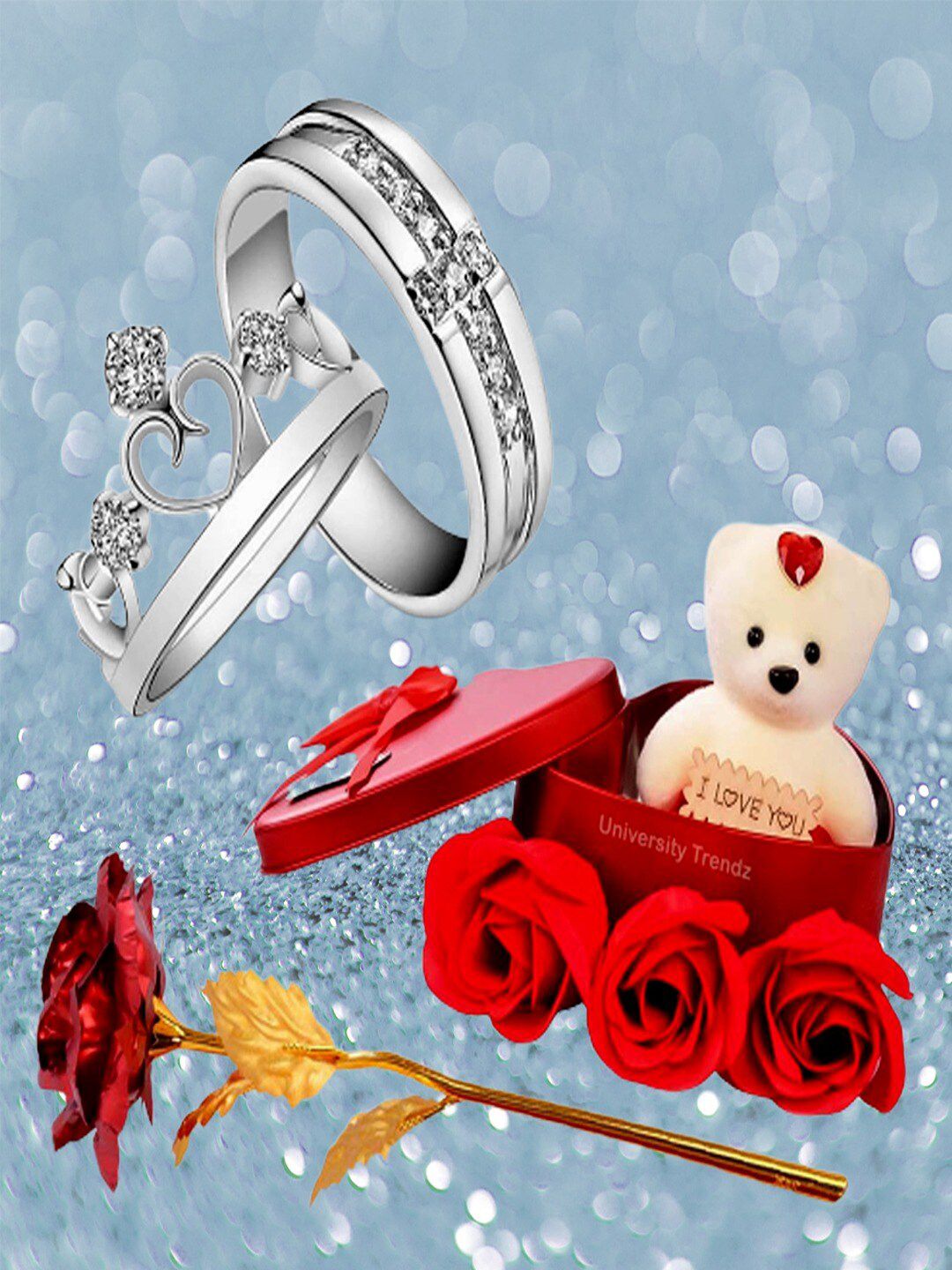 UNIVERSITY TRENDZ Silver-Plated Crown Couple Ring Home Gift Set-image-29
