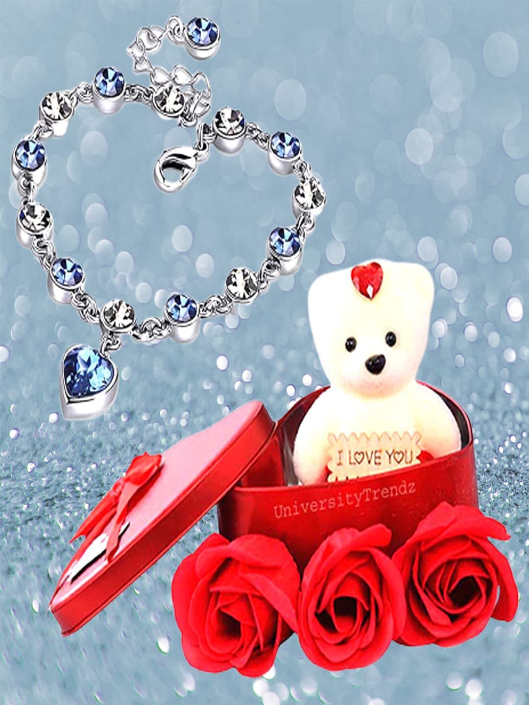 UNIVERSITY TRENDZ Silver-Plated Stud Bracelet With Mini Teddy Combo Set-image-17