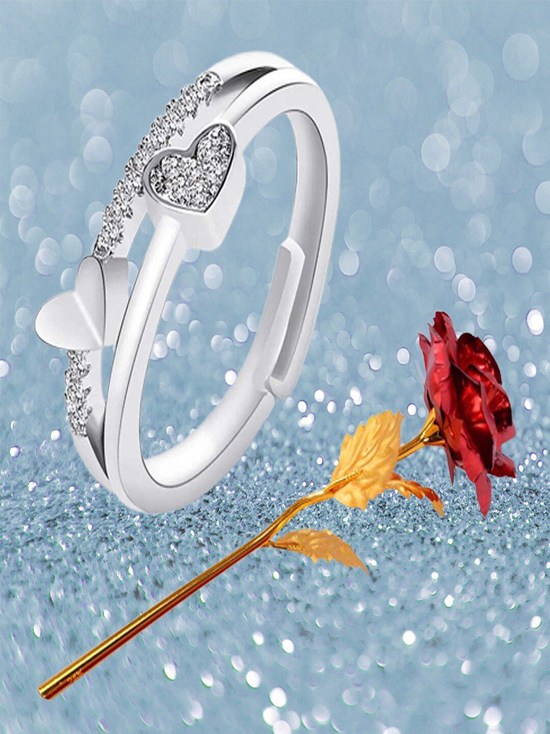UNIVERSITY TRENDZ Silver-Plated Dual Heart Crystal Stud Ring Home Gift Set-image-6
