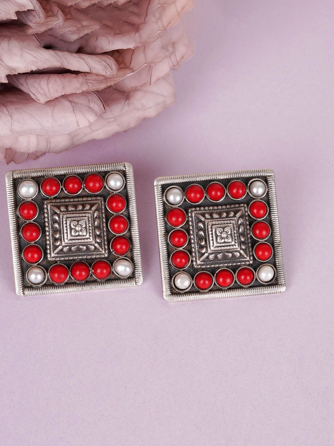 Shyle 925 Sterling Silver-Plated Square Studs Earrings-image-33