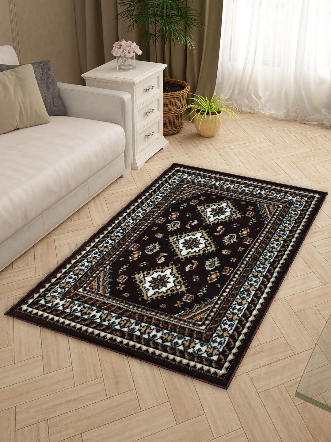 Story@home Brown & White Printed Anti-Skid Rectangular Floor Carpet-picture-20
