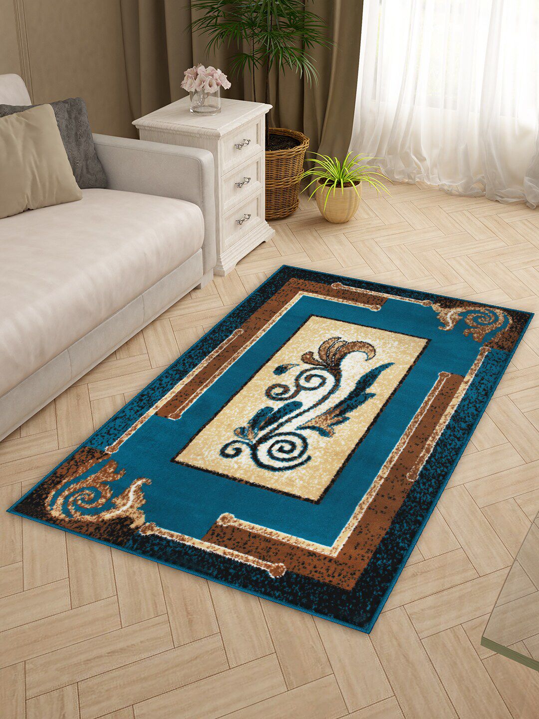 Story@home Blue & Brown Printed Anti-Skid Rectangular Floor Carpet-image-18