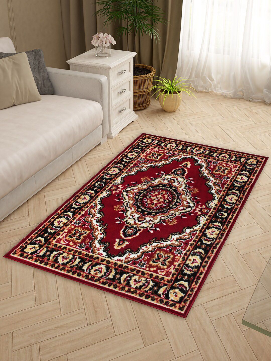 Story@home Red & White Ethnic Motifs Printed Anti-skid Floor Carpet-image-36