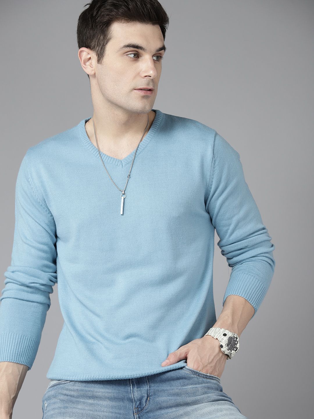 The Roadster Lifestyle Co. V-Neck Acrylic Pullover-picture-16
