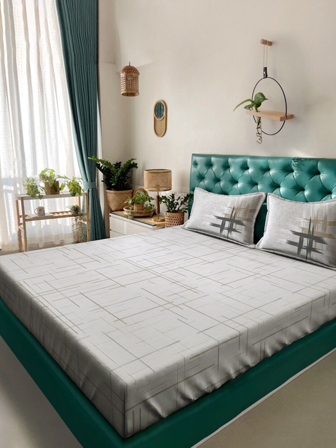 KLOTTHE Grey Abstract 400 TC Cotton Double Super King Double Bedsheet With 2 Pillow Covers-picture-35