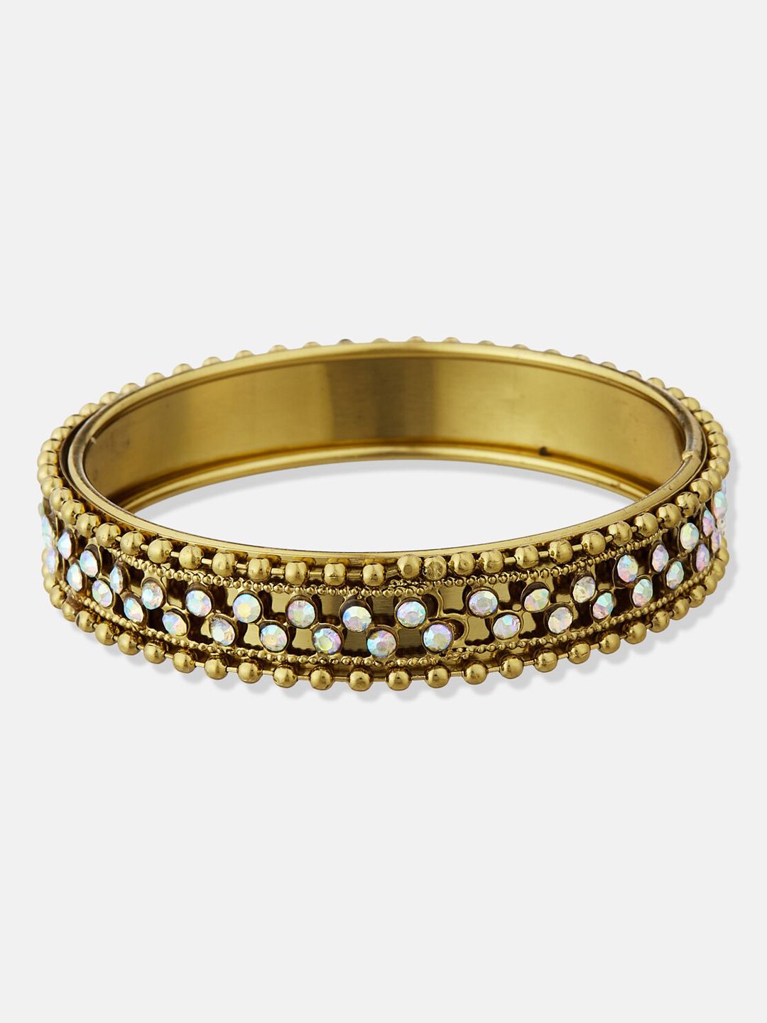 ATIBELLE Set Of 2 Gold-Plated Metallic Stone Studded  Intricate Textured  Bangles