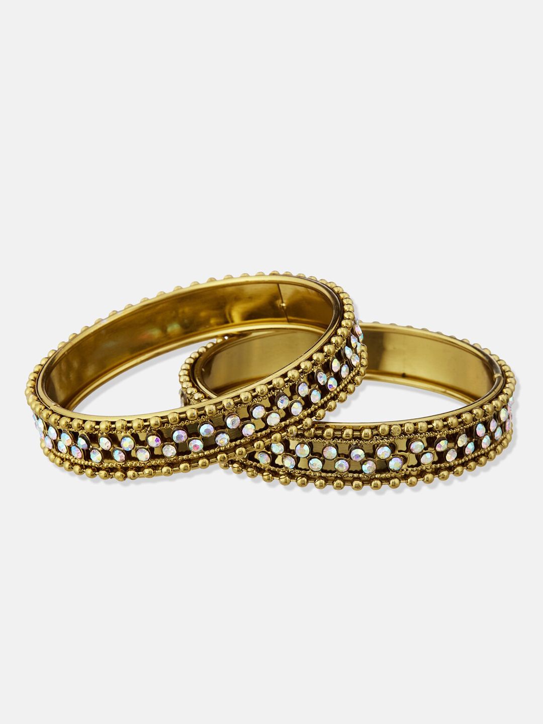 ATIBELLE Set Of 2 Gold-Plated Metallic Stone Studded  Intricate Textured  Bangles