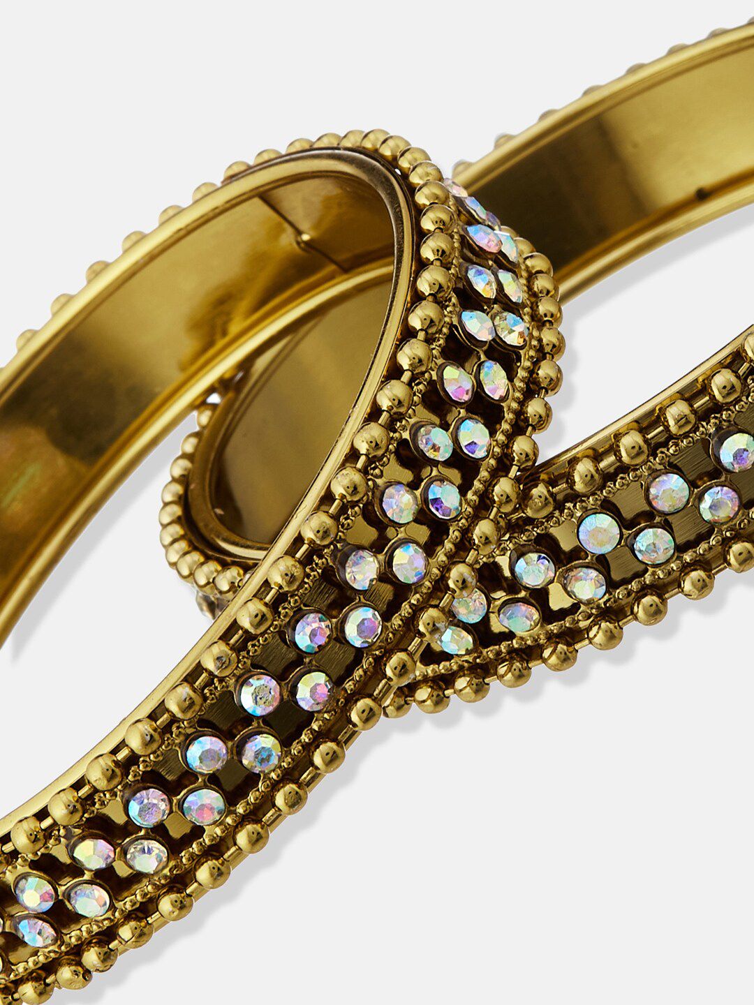 ATIBELLE Set Of 2 Gold-Plated Metallic Stone Studded  Intricate Textured  Bangles