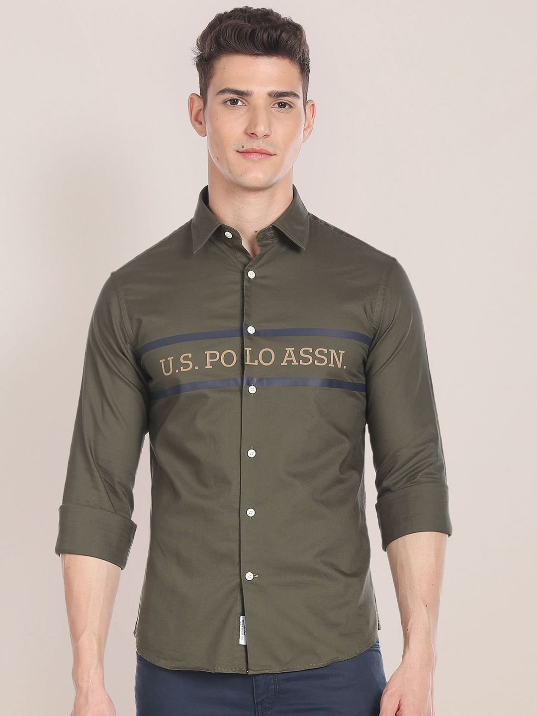 U.S. Polo Assn. Typography Printed Opaque Casual Shirt