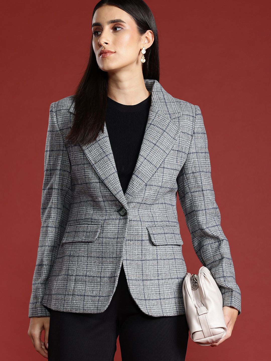 All About You Formals Single-Breasted Checked Casual Blazer