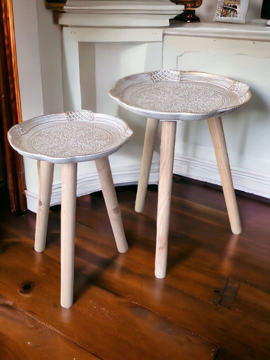 Art Street White Set Of 2 Wooden Antique Coffee Table-image-16