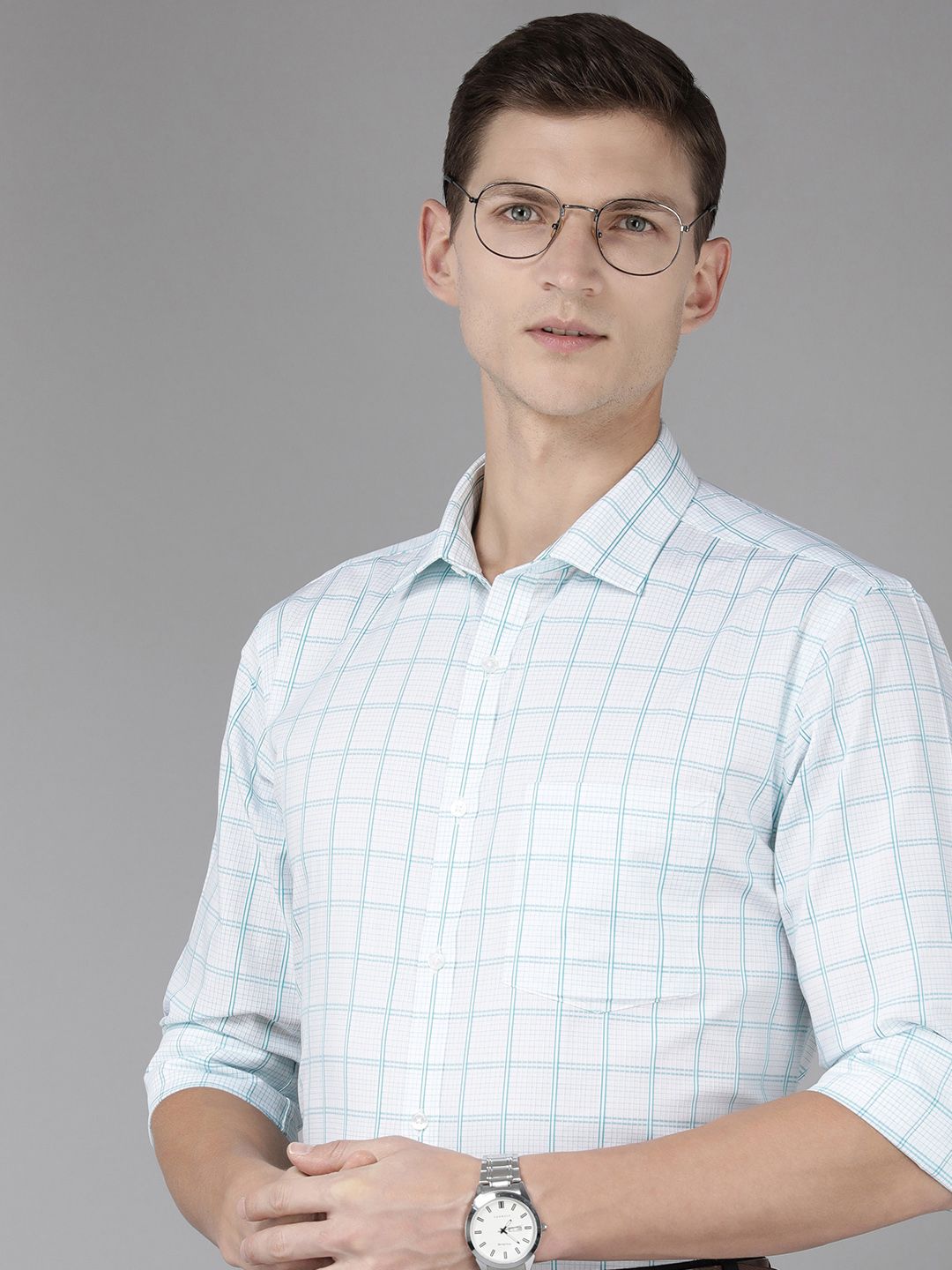 Park Avenue Slim Fit Checked Pure Cotton Formal Shirt-image-21