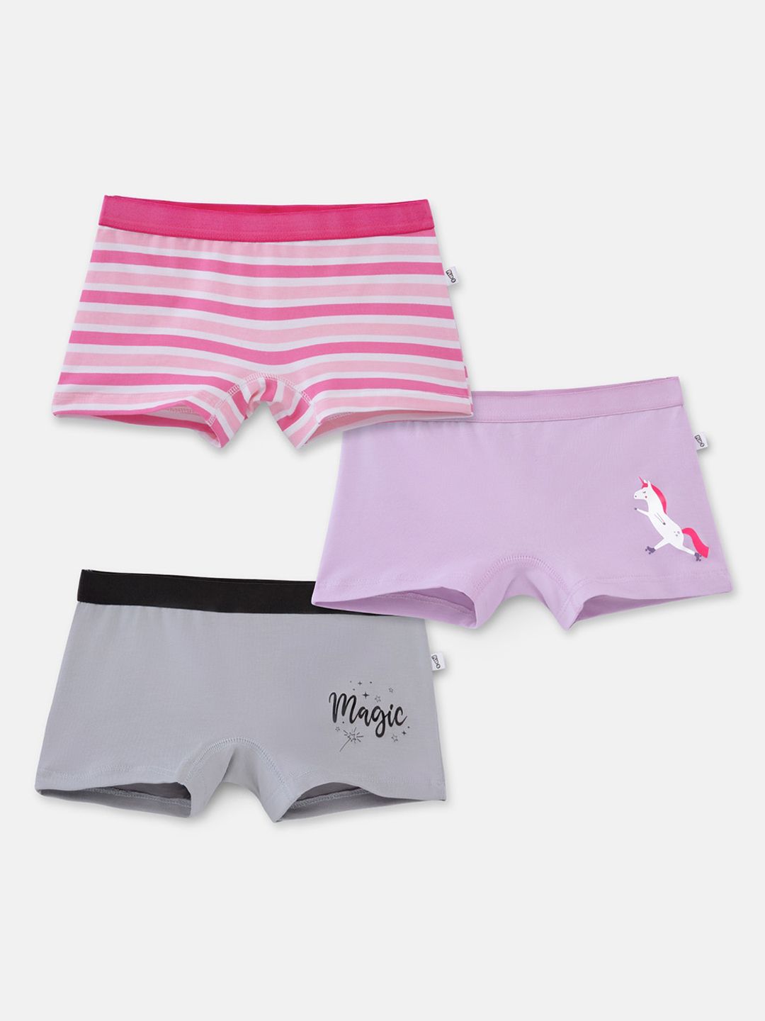 You Got Plan B Girls Pack Of 3 Striped Mid-Rise Anti Microbial Boxer-Style Briefs-picture-36