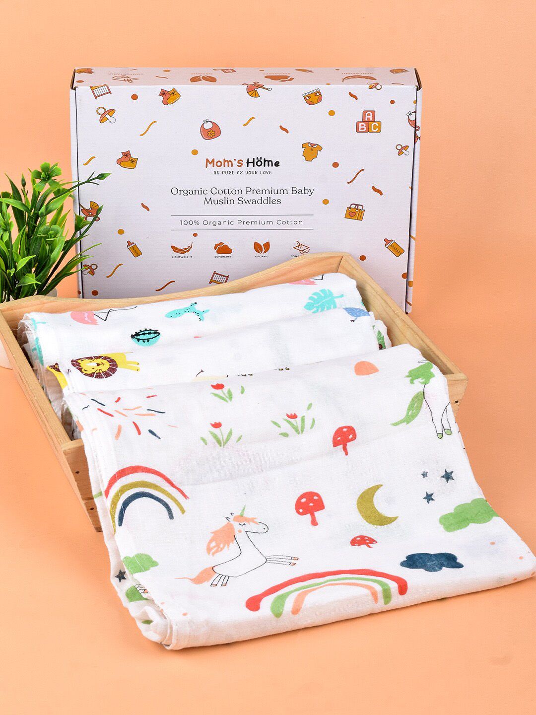 Moms Home Infant Pack Of 3 Organic Cotton Printed Muslin Swaddle-picture-12