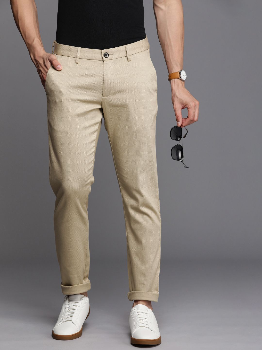 Allen Solly Men Textured Slim Fit Chinos Trousers