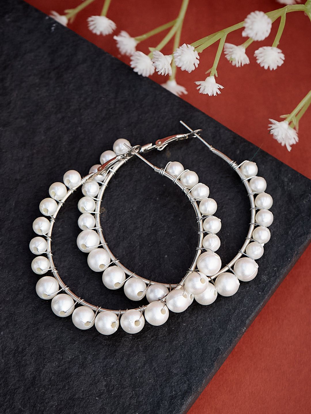 ATIBELLE German Silver Circular Beaded Hoop Earrings
