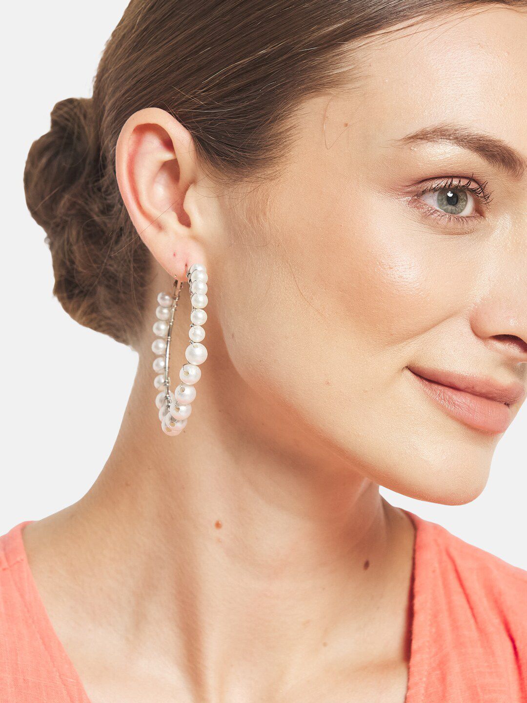 ATIBELLE German Silver Circular Beaded Hoop Earrings