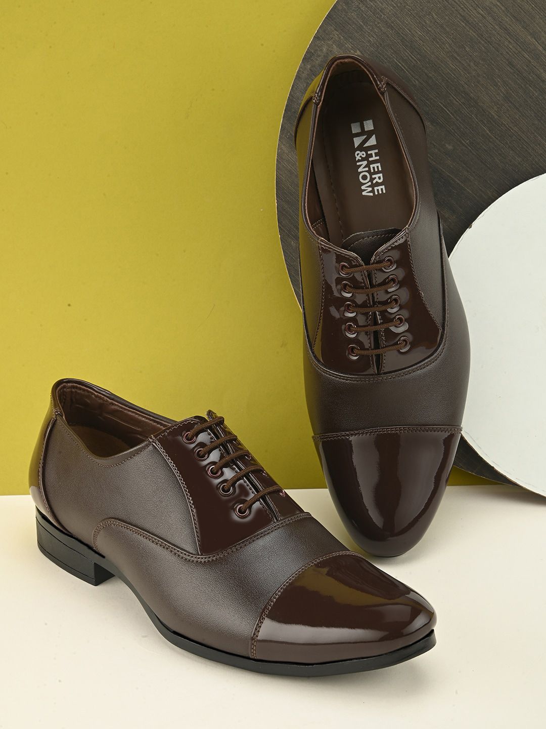 HERE&NOW Men Brown Solid Formal Oxfords-image-9