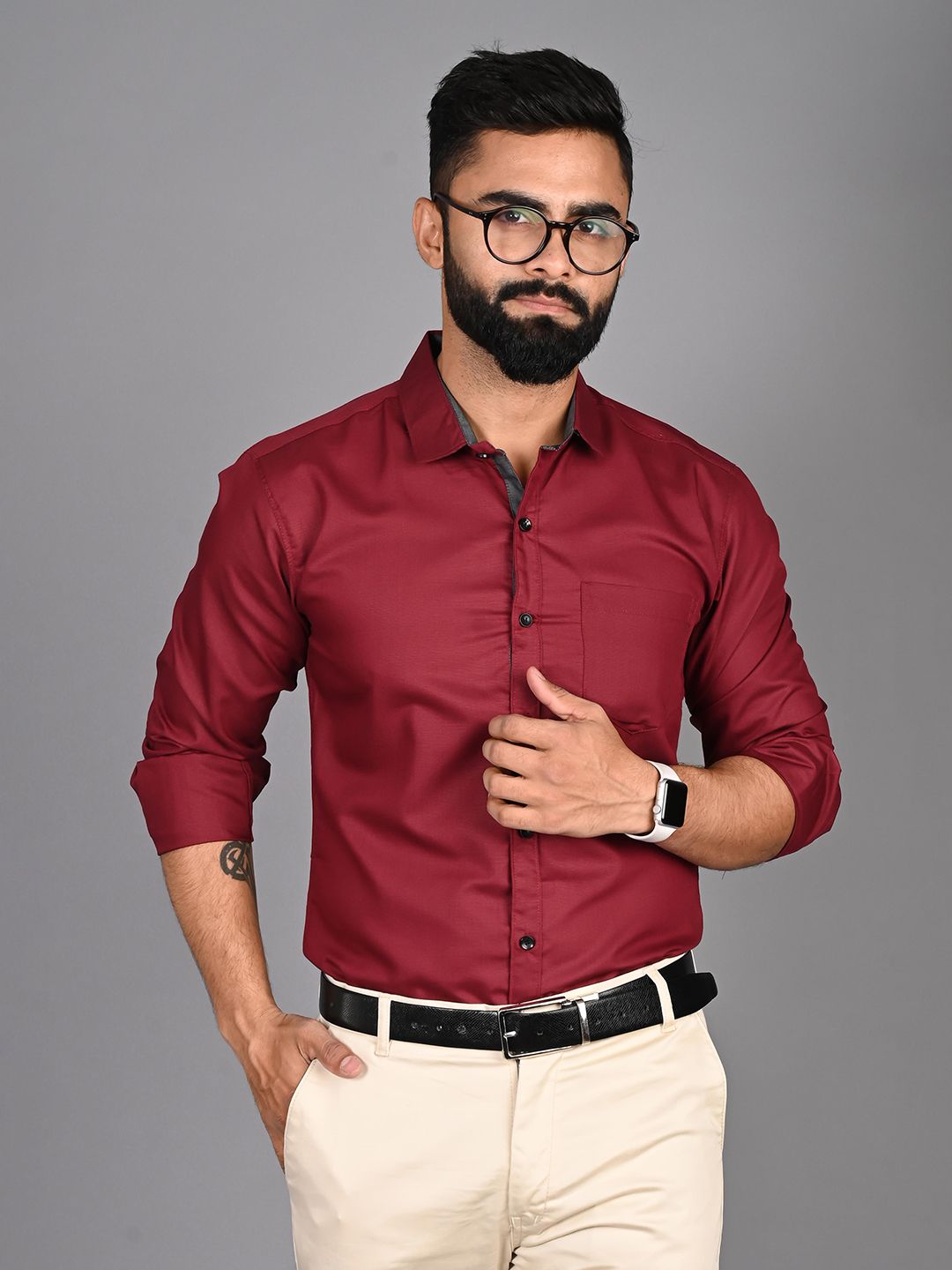 FUBAR Spread Collar Slim Fit Cotton Formal Shirt-picture-58