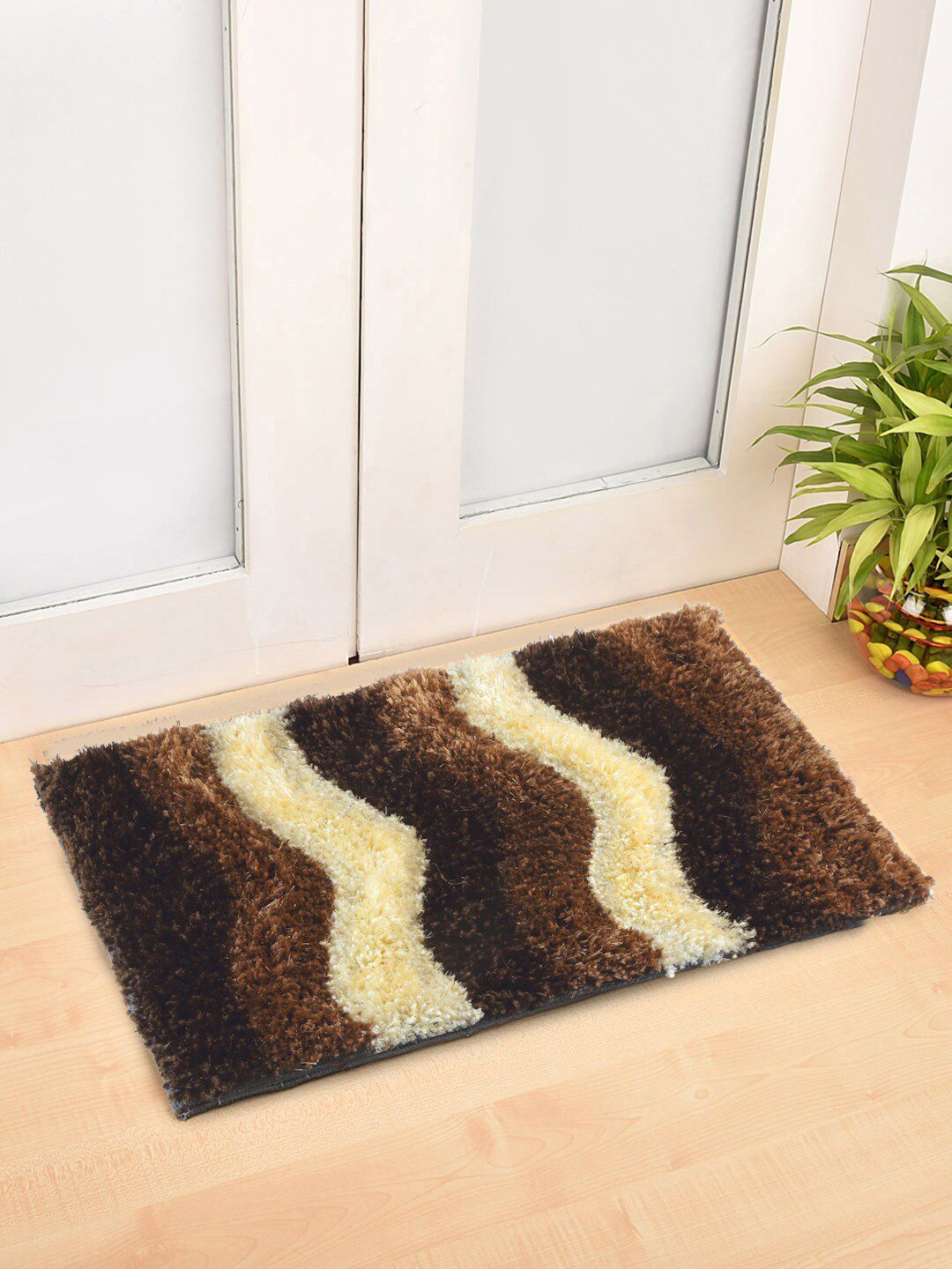 FABINALIV Brown & Cream Coloured Abstract Anti-Skid Doormat-image-47