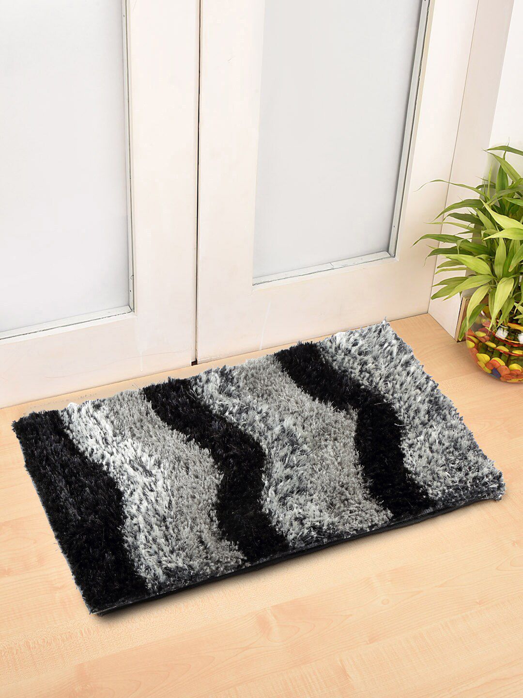 FABINALIV Black & Grey Abstract Rectangular Shaped Anti Skid Fade Resistant Doormat-image-36