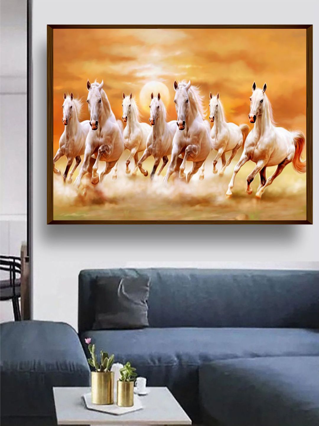 The Art House Orange & Beige 7 Horses Painting Framed Wall Art-picture-26