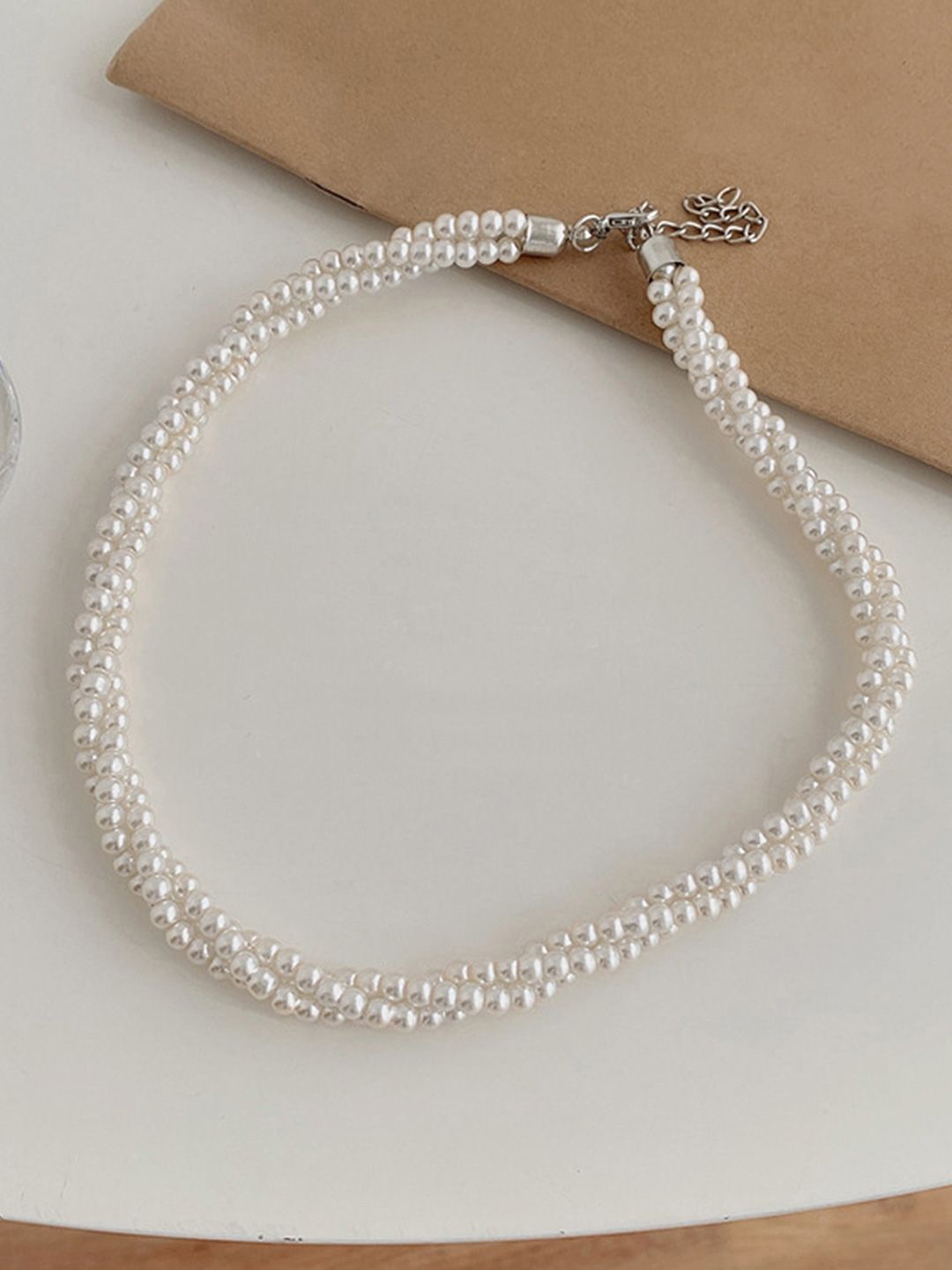Peora Silver-Toned & White Silver-Plated Necklace-image-47