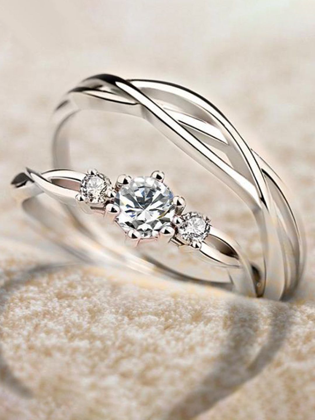 KARISHMA KREATIONS Silver-Plated AD-Studded Adjustable Couple Rings-image-7