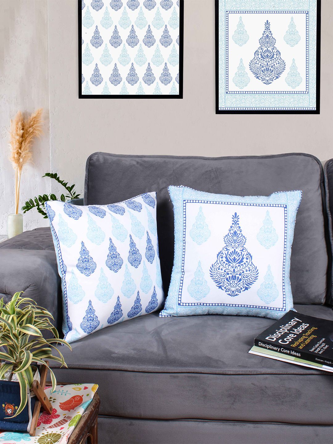 STITCHNEST Blue & White 2 Pieces Ethnic Motifs Square Cushion Covers-picture-38