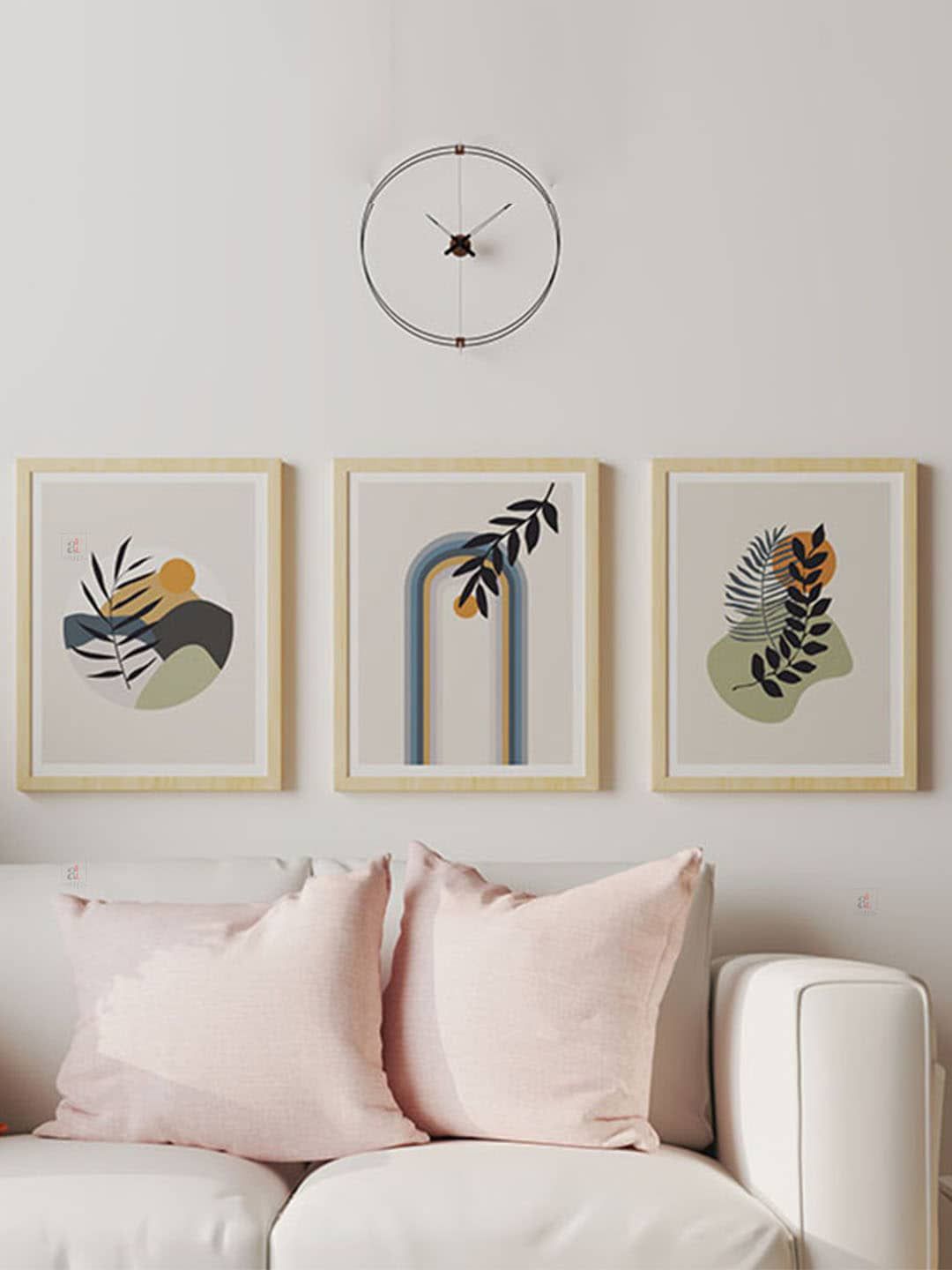 Art Street Cream & Green 3-Pieces Botanical Boho Printed Framed Wall Art