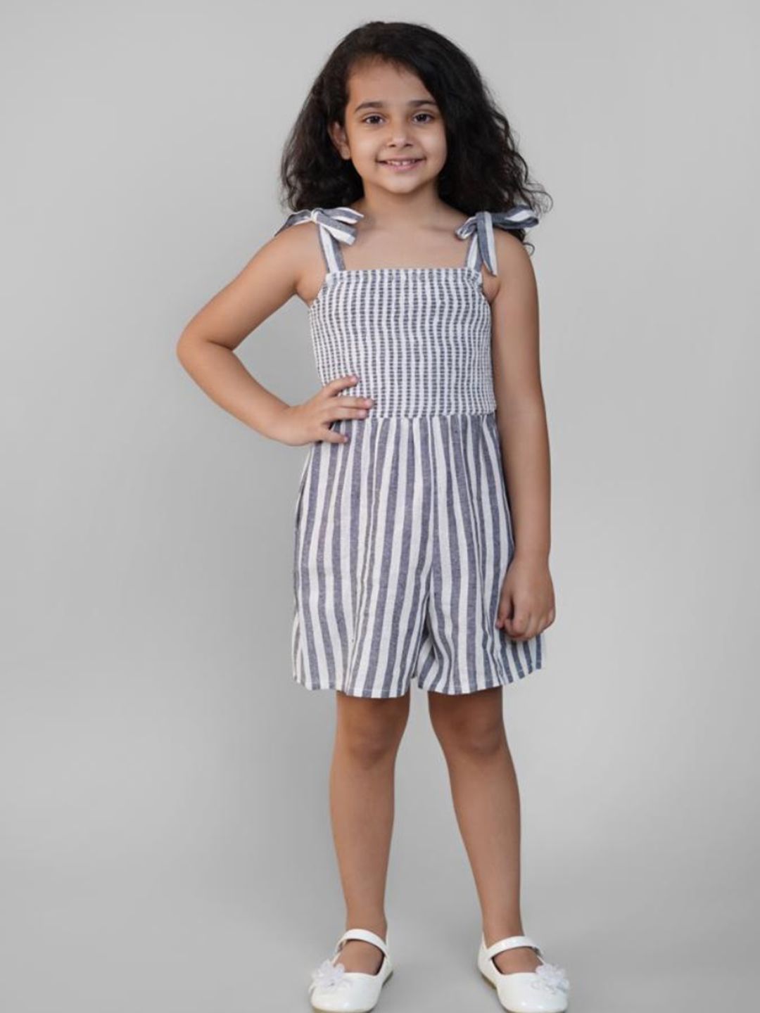 Biglilpeople Girls Striped Smocked Cotton Linen Play Jumpsuit-image-36