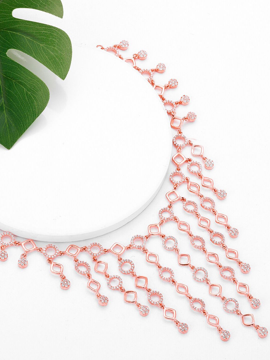 GIVA 925 Sterling Silver Rose Gold-Plated CZ Stone Studded Necklace-picture-30