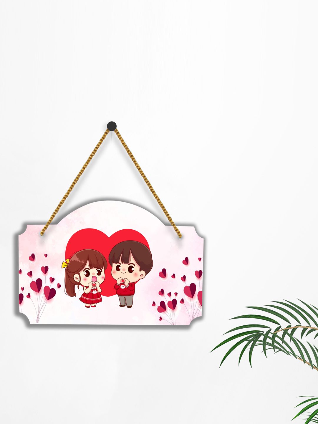 SAF Pink & Red Love Couple Printed Wooden wall hanging With Zardoori-picture-32