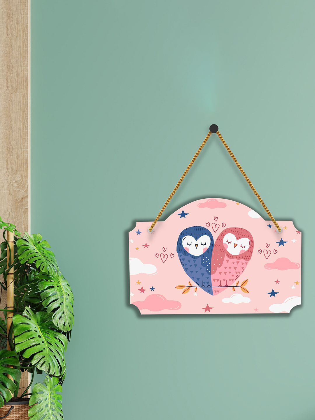 SAF Pink & Blue Love Couple Design Wooden Wall Hanging With Zardoori-picture-27
