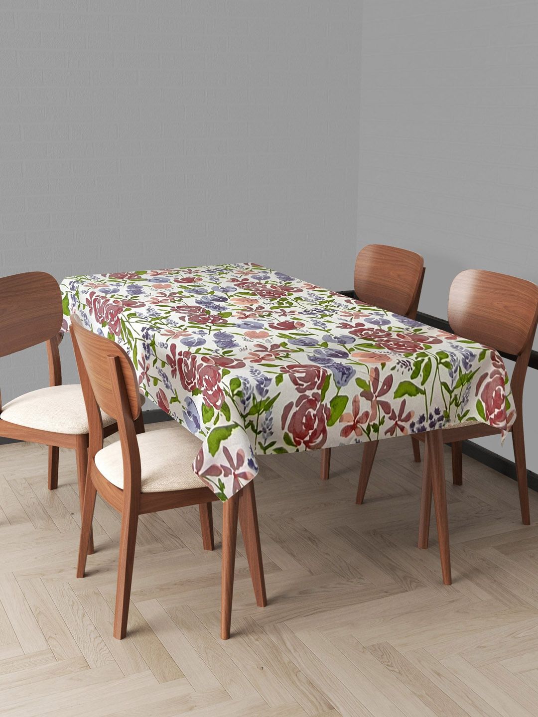 Trance Home Linen White Printed Pure Cotton Rectangular 4 Seater Table Cloth-image-30