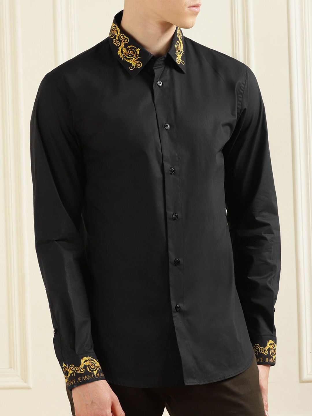 Men Black All-Over Baroque Print Shirt