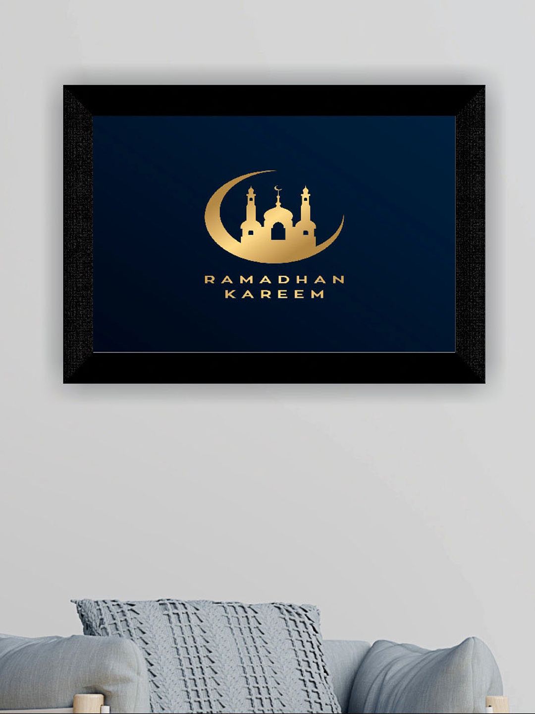 SAF Navy Blue & Gold Toned 5 Pieces Islamic Muslim Religious Painted Framed Wall Art-picture-28