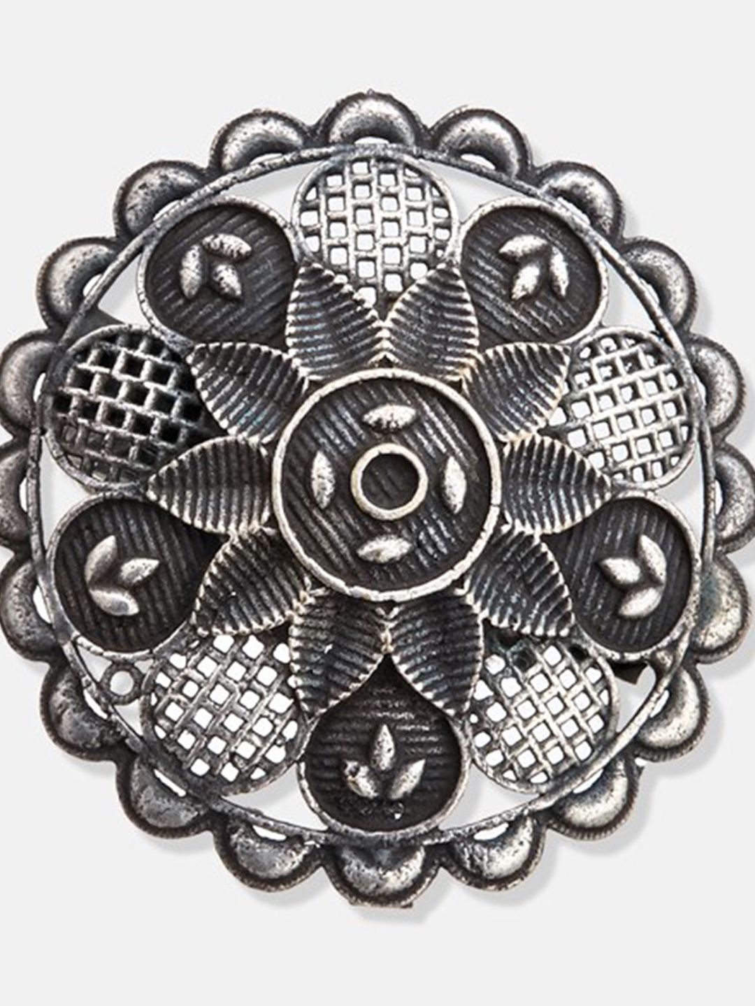 ATIBELLE German Silver-Plated Oxidised Floral Textured Ring