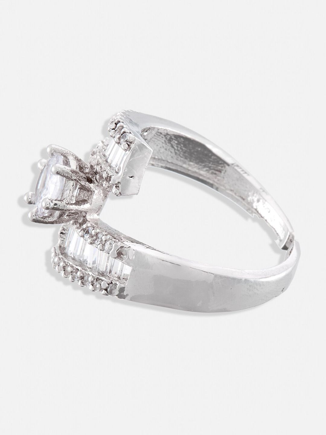 ATIBELLE Set of 2 Silver-Plated AD Stone-Studded Adjustable Ring