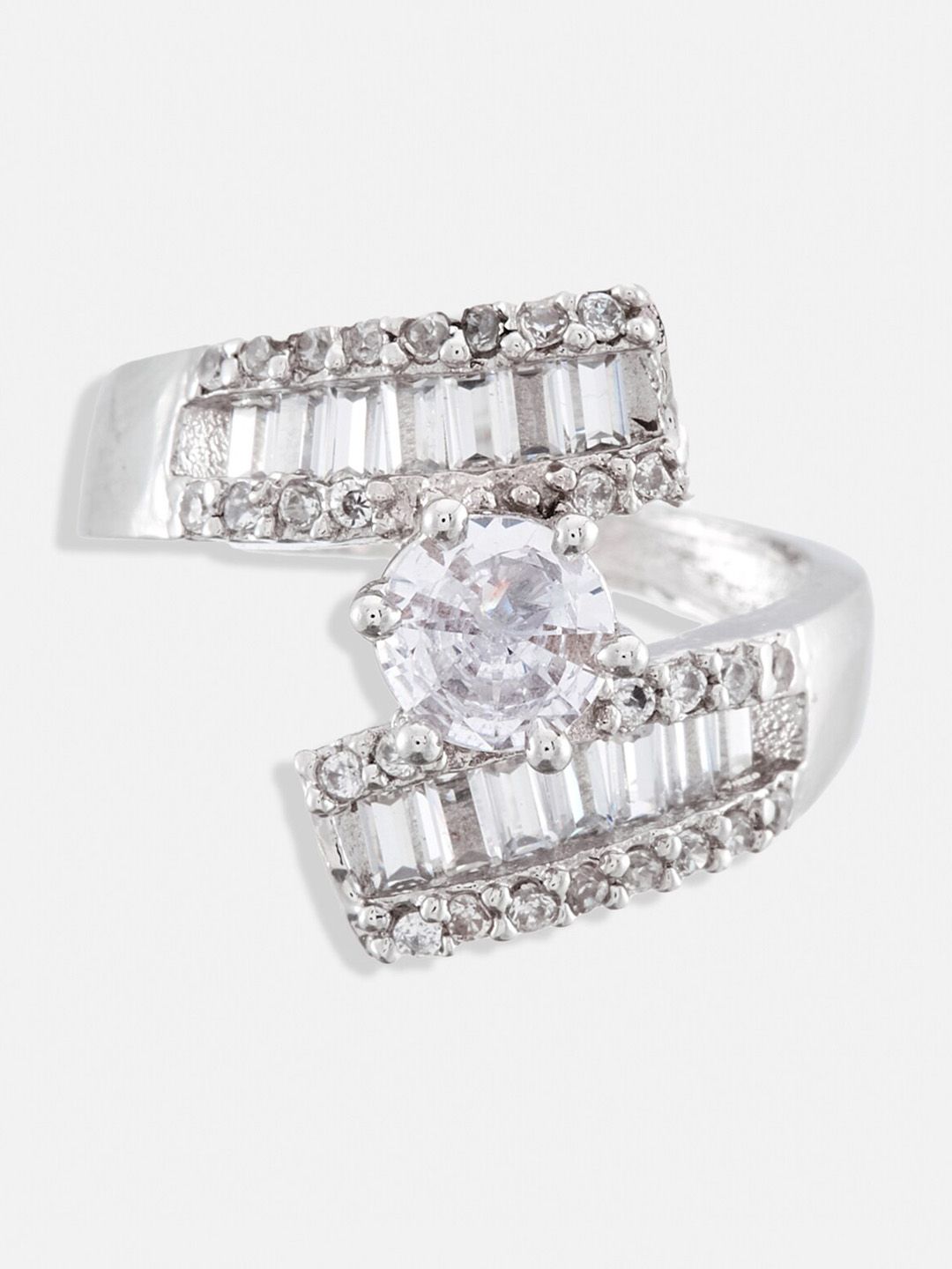 ATIBELLE Set of 2 Silver-Plated AD Stone-Studded Adjustable Ring