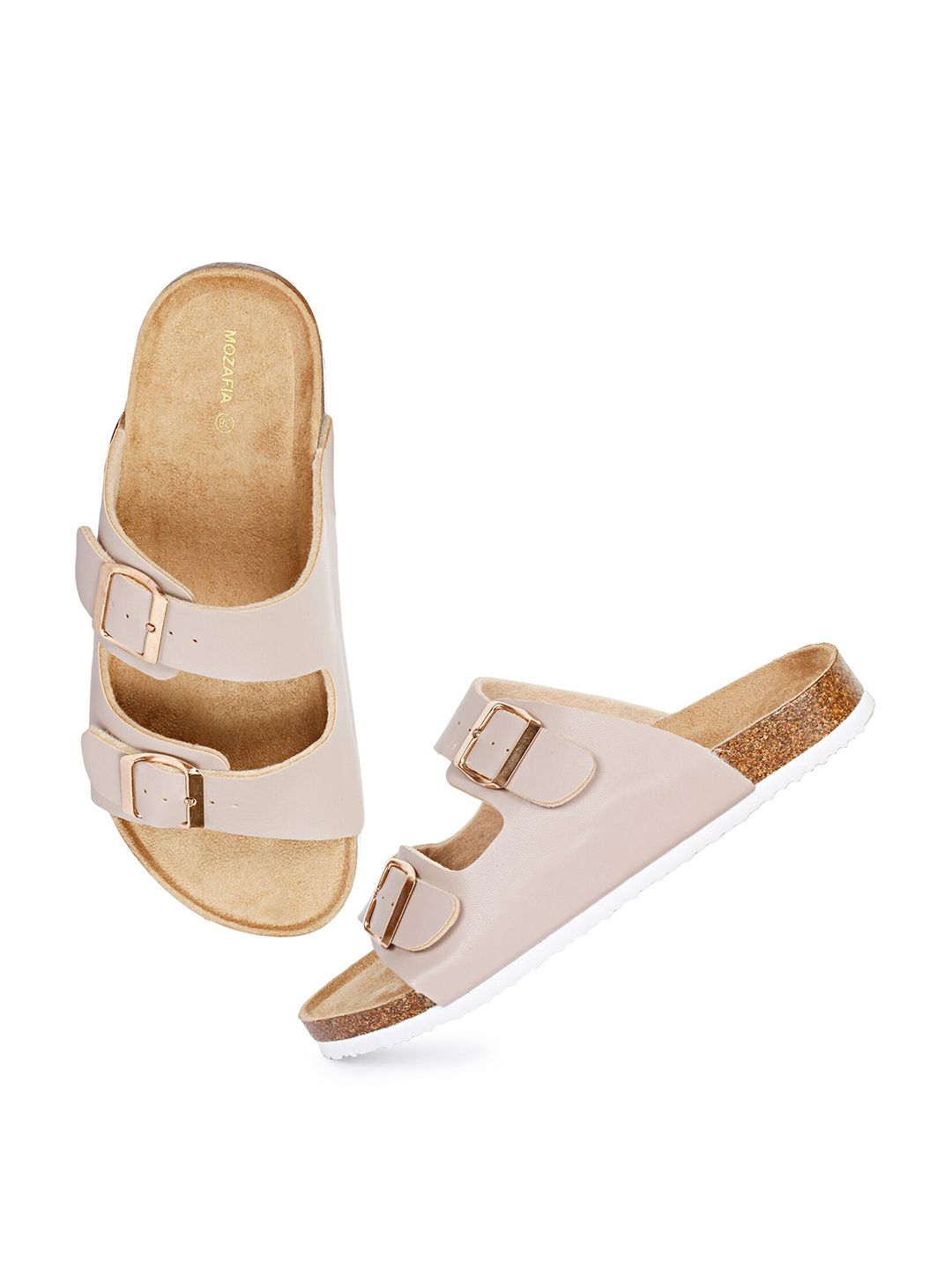 MOZAFIA Buckled Open Toe Flats