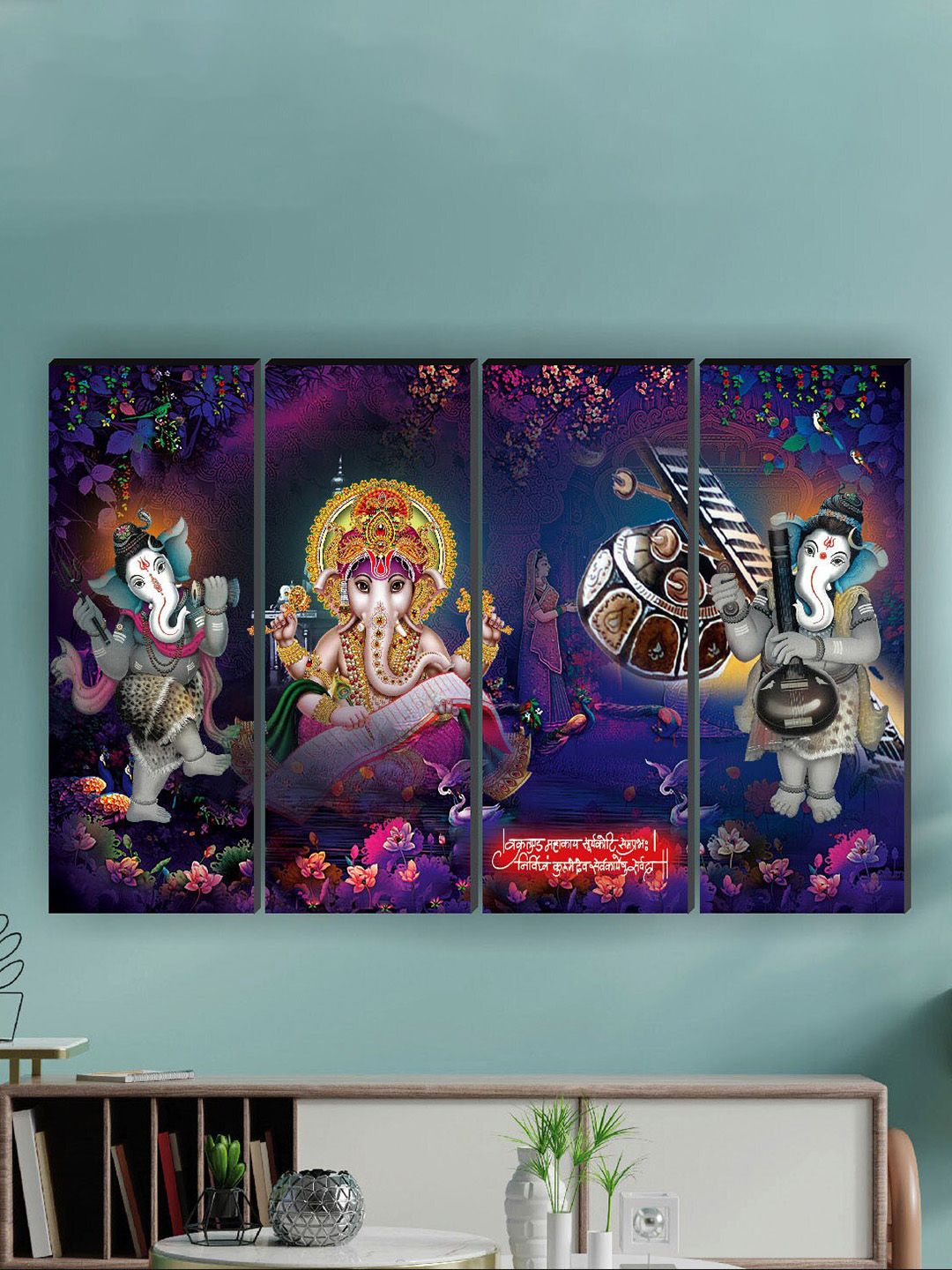 SAF 4-Pcs Purple Ganesha Painting Wall Art-image-5