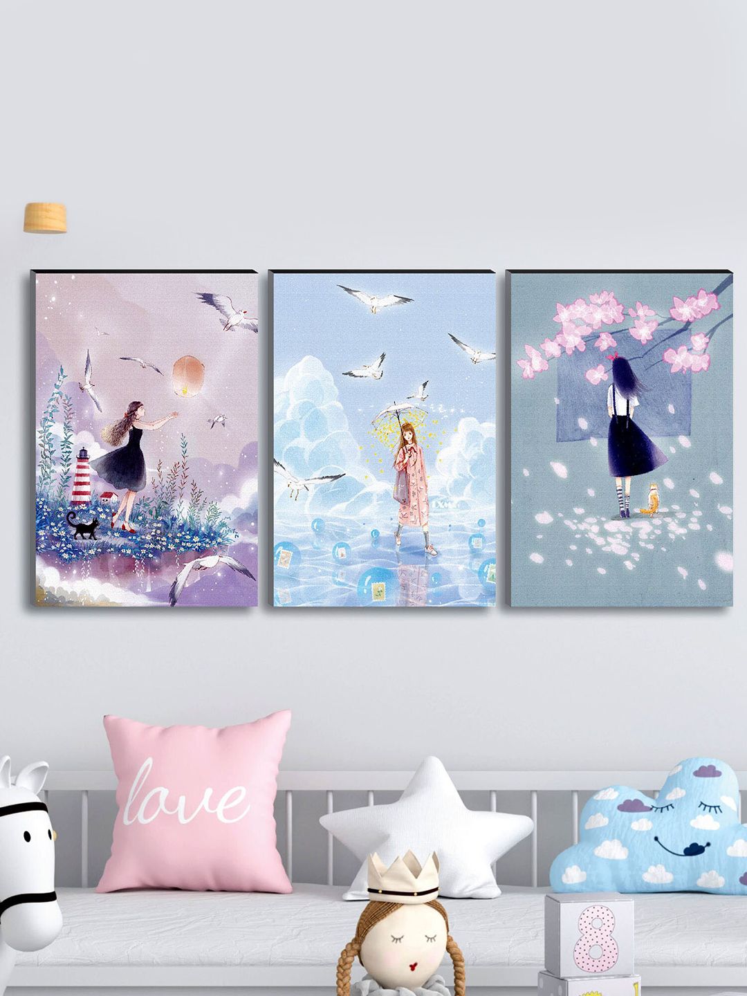 SAF Purple & Blue 3-Pieces Modern Art Seasons Printed UV Coating Framed Wall Art-picture-18