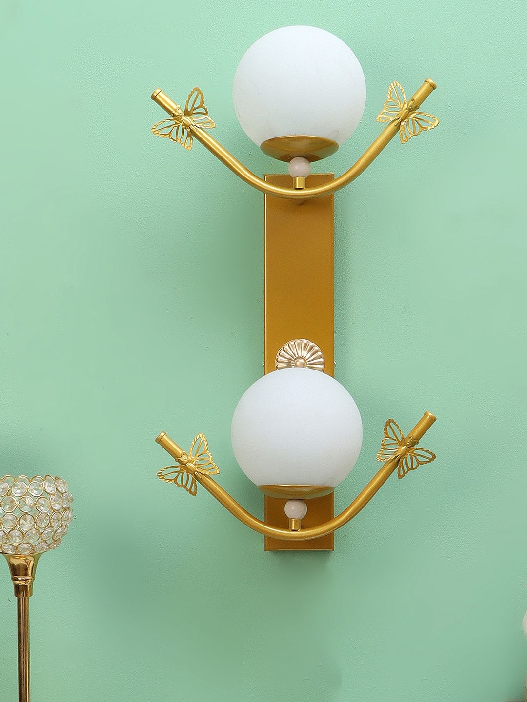 MFD HOME FURNISHING Golden & White Spherical Glass Wall Lamp-image-34