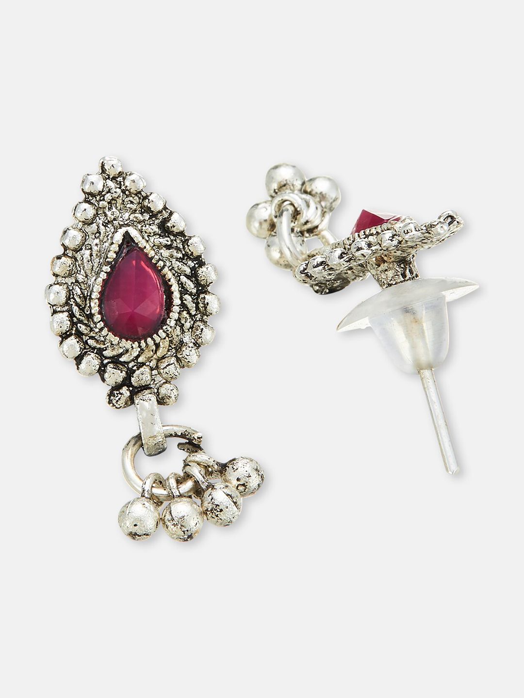 ATIBELLE Silver-Plated Stone-Studded & Black Beaded Mangalsutra With Earrings