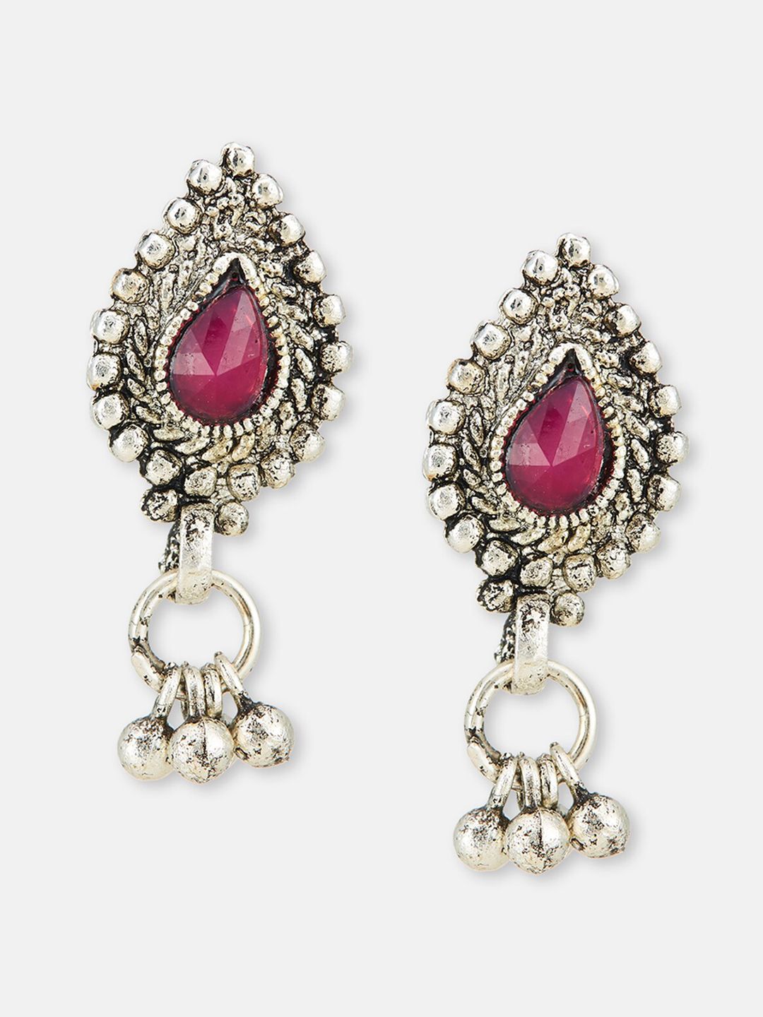 ATIBELLE Silver-Plated Stone-Studded & Black Beaded Mangalsutra With Earrings