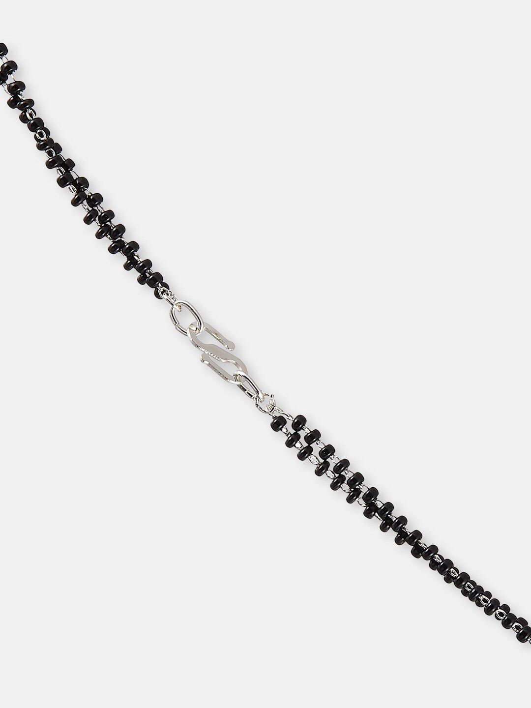 ATIBELLE Silver-Plated Stone-Studded & Black Beaded Mangalsutra With Earrings