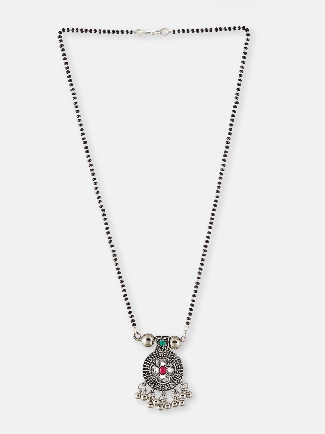 ATIBELLE Silver-Plated Stone-Studded & Beaded Mangalsutra