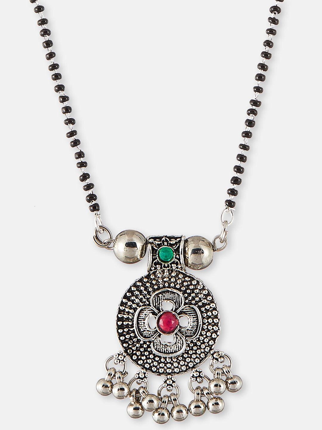 ATIBELLE Silver-Plated Stone-Studded & Beaded Mangalsutra