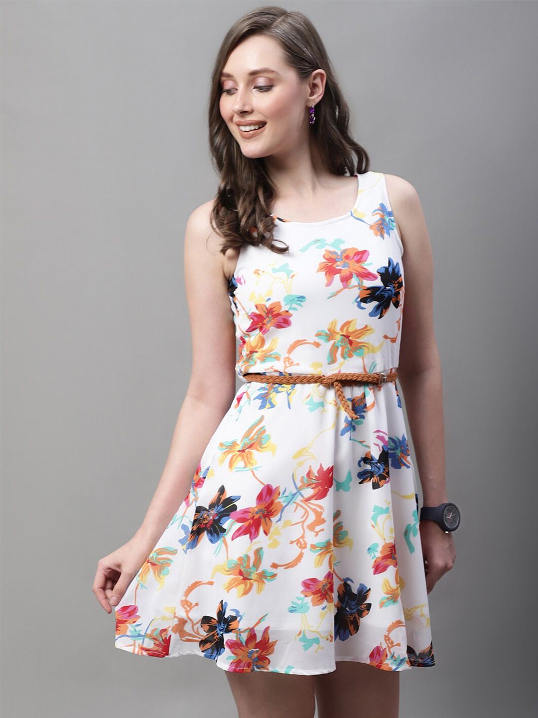 La Zoire Floral Printed Georgette Fit & Flare Dress